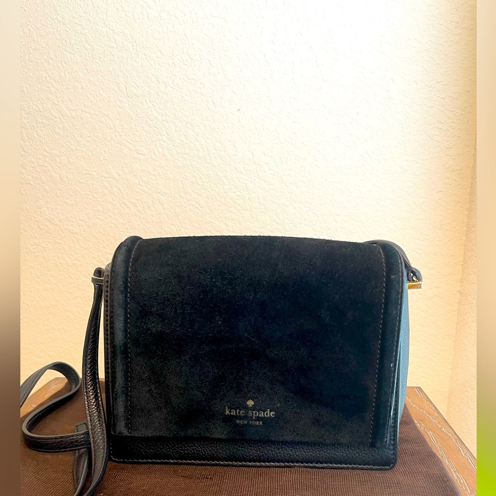 Kate Spade Black Suede and Pebbled Leather Shoulder Bag
